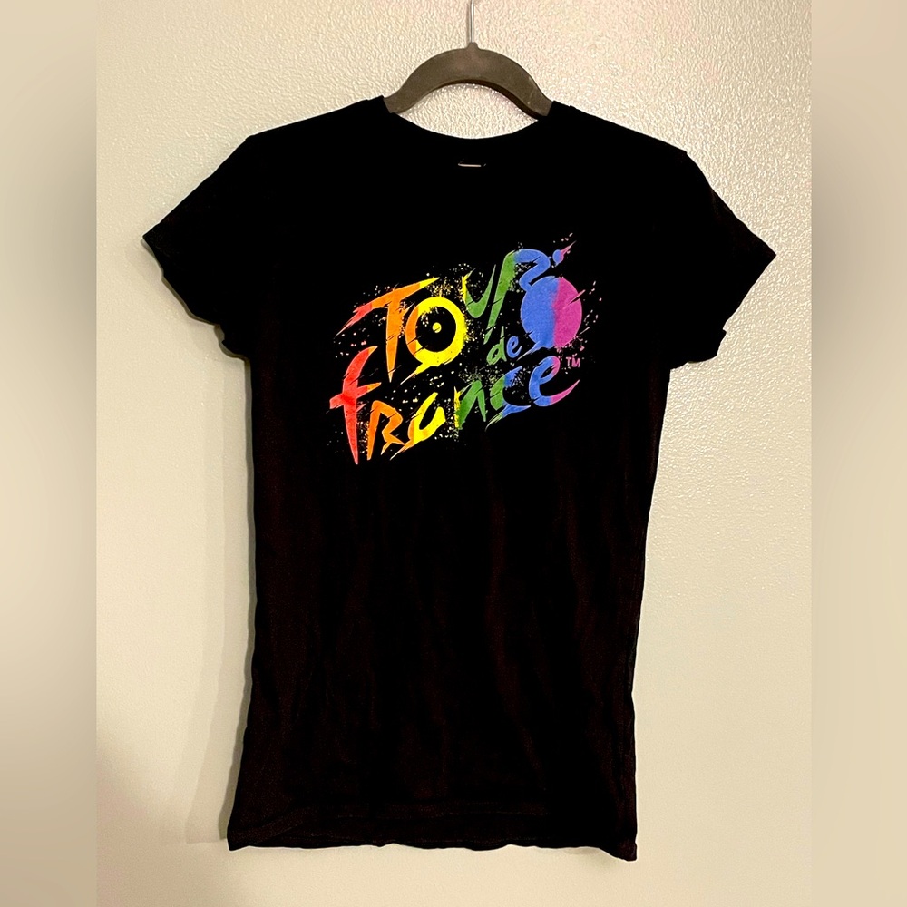 Tour de France Women’s European Size Large Black and Rainbow T Shirt